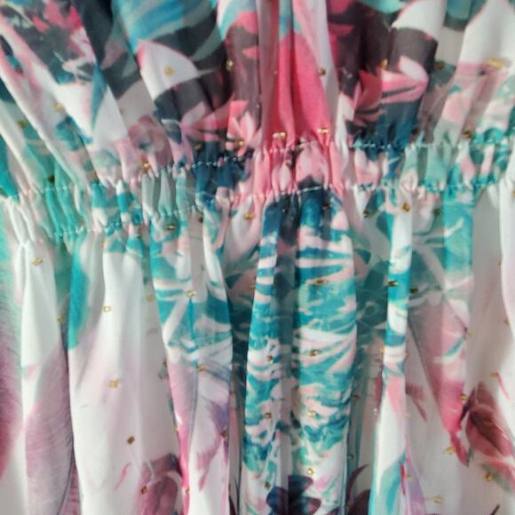 Jennifer Lopez Sheer Batwing Caftan Dress L/XL Slip Lined Tropical Boho Coverup - Picture 5 of 15